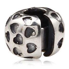 Heart Clip Charm 925 Sterling Silver Spacer Beads fit for Fashion Charms Bracelets (Antique Heart Clip)