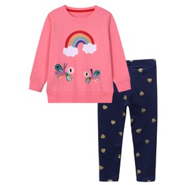 Gumyoss Girls' Clothing Set Long Tops Children's Clothing Cotton Long Sleeve Sweatshirt Top + Leggings 2-Piece Outfits Set Size 92-122, Pink/rainbow