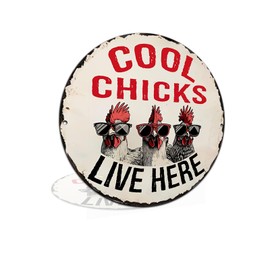 Cool Chicks Live Here Metal Tin Sign for Home Farmhouse Chicken Coop 8x8 Inch Round Aluminum Wall Decor (2596)