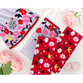VOOVA & MOVAS - Juego de 4 toallas de mano de cocina de verano, 100 % algodón suave, juego de toallas decorativas para la cara con diseño floral rosa y gris, paquete de regalo con amor