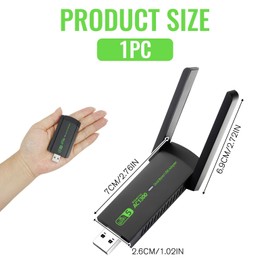 USB WiFi Adapter for PC, Dual Band 1300Mbps 5GHz/2.4GHz USB Wireless Network Dongle, Compact Internet Receiver for Desktop Laptop, Compatible with Windows 7–11 Mac OS 10.9–10.15