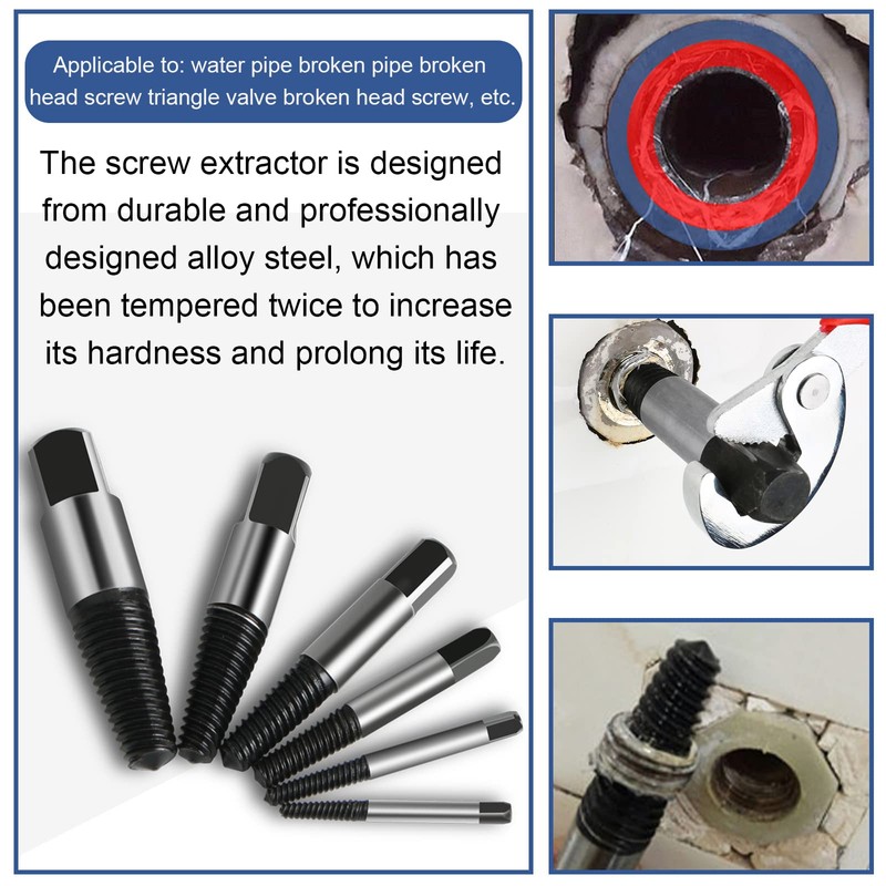 C100AE Easy Out Bolt Extractor Set of 6,Damaged Screw Bolt