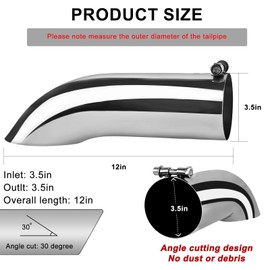 MuRealy Universal 3.5 Inch Exhaust Tip, 3.5" Inlet/Outlet Professional Polished Stainless Steel Turn Down Exhaust Tip for 3.5" Outside Diameter Tailpipe, 12" Overall Length, Bolt-On