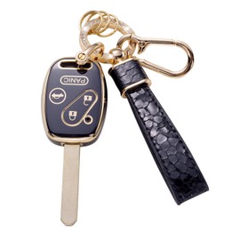 Muzizyq for Honda Key Fob Cover with Keychain Lanyard, Key Case Protection Fit for Honda 2003-2012 Accord 2006-2013 Civic EX 2009-2015 Pilot 2005-2006 CR-V Smart Key Protector Holder, Black