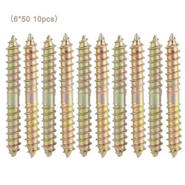 Hyuduo 10pcs Dowel Screw Iron Double Ended Screw Zinc Plating Self-Tapping Thread Screw 6 * 50mm