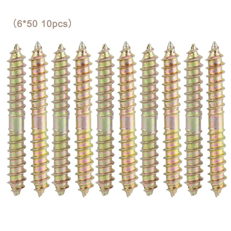 Hyuduo 10pcs Dowel Screw Iron Double Ended Screw Zinc Plating