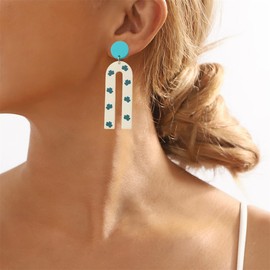 Geometric Long Clover Leaf Dangle Earrings for Women Acrylic Lightweight Charms Statement Drop Earring Lucky St.Patrick's Day Shamrock Holiday Costume Jewelry