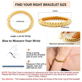 CONRAN KREMIX Gold Cable cuff Bangle Bracelets For Women Chunky Gold Thick Hinged Minimalist 9MM Wide Bangles Bracelet Gift