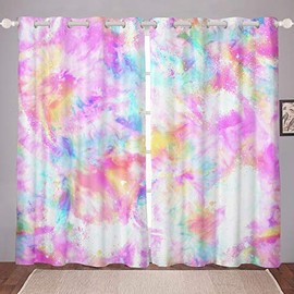 Girls Curtains Boho Hippie Tie Dye Curtains for Bedroom Living Room for Kids Women Bohemian Gypsy Decor Windows Drapes Chic Rainbow Colorful Room Decoration,W46*L54