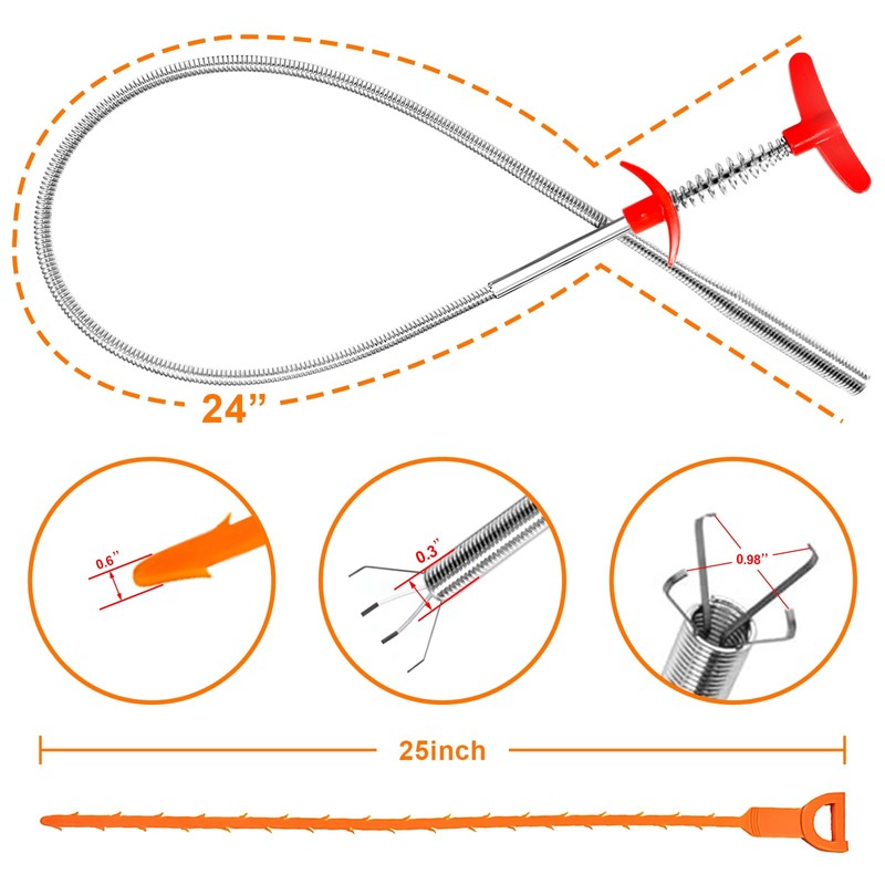 Drain Clog Remover, 25inch Drain Snake Hair Remover(3pcs), Hair Catcher
