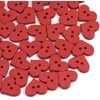 100Pcs 2 Holes Red Heart Button Red Love Heart Wooden