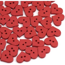 100Pcs 2 Holes Red Heart Button Red Love Heart Wooden Button Clothes DIY Sewing Accessory Decor Nice and Fashion Sewing Buttons