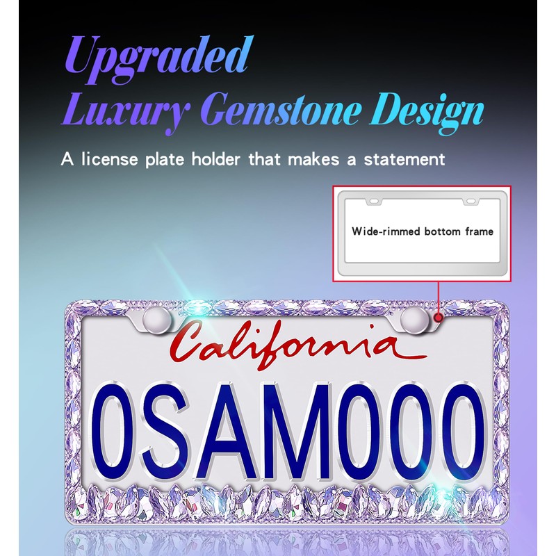 Murimt Purple Bling License Plate Frame 1 Pack Rhinestone Bedazzled