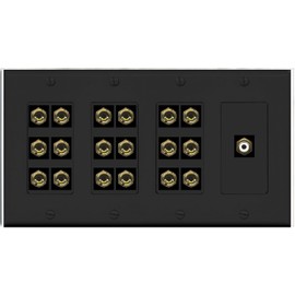 RiteAV 9.1 Surround Sound 9 Speaker 18 Banana Plug Jack Wall Plate w/RCA Subwoofer Female Connector - 4 Gang [Black]
