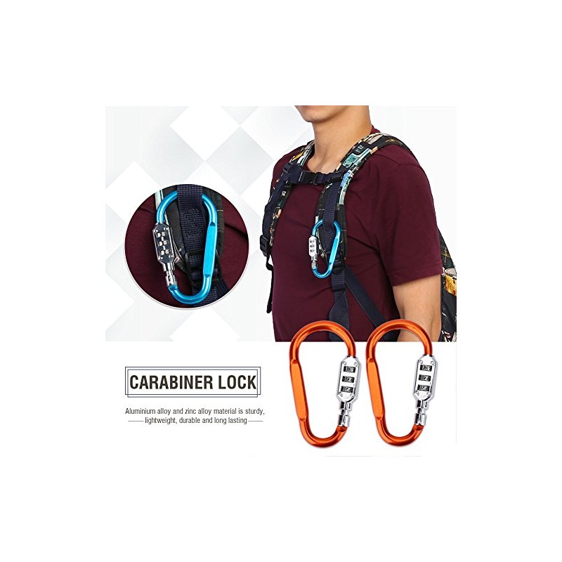 Carabiner Lock, Travel Bag Luggage Security Combination Locking Carabiner Padlock