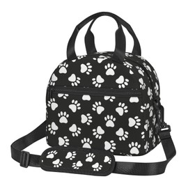 Reaocly Black and White Dog Paws Print Lunch Bag with Adjustable Shoulder Strap for Women Men Reusable Lunch Box Leakproof Tote Bags Insulated Cooler for Work Travel Outdoor(9 x 5 x 7.8 Inches)