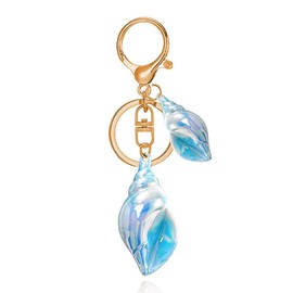 Ocean Blue Beach Keychain for Girls Women Beach Sea Shell Bag Charms for Handbags Seashell Bag Accessories for Purse Wallet Ocean Keychains for Girls Women Trendy Car Hanging Accessories Conch Charm