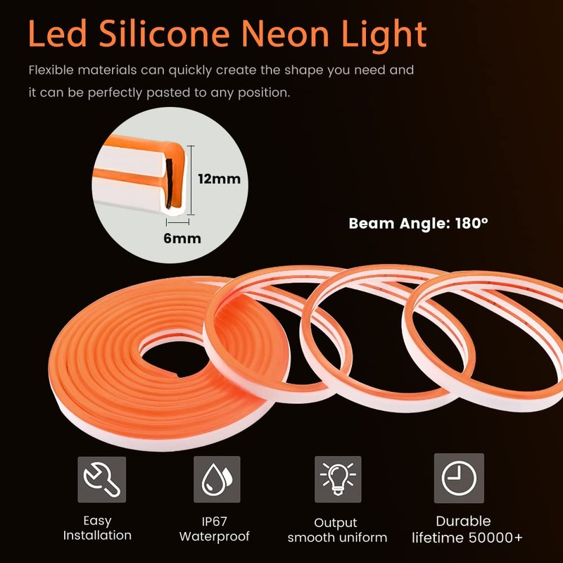 YM E-Bright Orange Led Neon Strip Lights Without Power Supply,