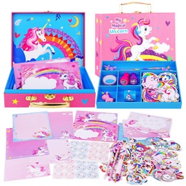 TCJJ 112 Piece Unicorn Stationery Set, Letter Writing and Craft Set with Pretty Unicorn Suitcase for Girls Aged 5-12 Years, Writing Sets for Girls, Gift for Birthday and Christmas