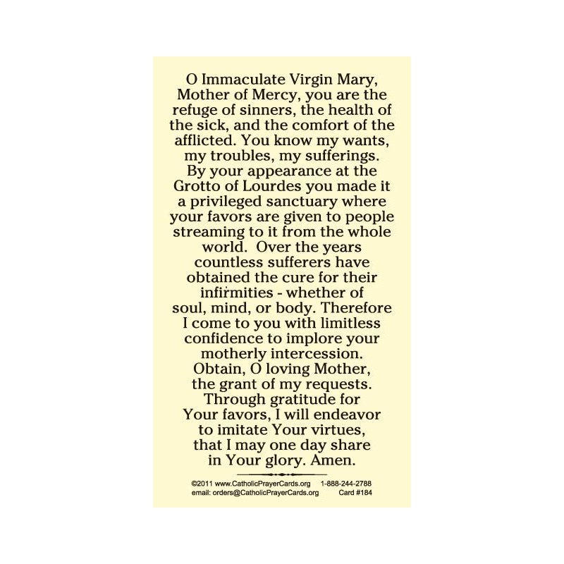 St. Mary, Our Lady of Lourdes Prayer Card, 2 pack