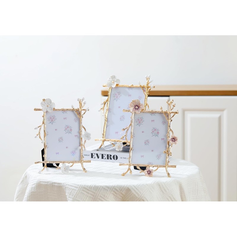 XinZhiRun Gold Frame,golden branches Textured Picture Frame,Vertical Display,Tabletop & Wall