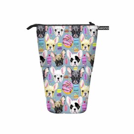 Swono French Bulldog Pencil Case Watercolor Puppy Cute Dog Sweet Dessert Macaron Standing Pencil Case Pencil Holder Pencil Pouch Cosmetics Pouch Makeup Office Bag Colorful