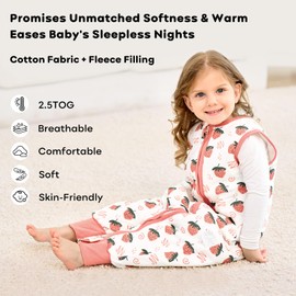 Unnivoll Baby Sleeping Bag with Feet, 2.5 Tog, Winter Sleeping Bag, Baby Cotton Sleeping Bag with Legs, Warm and Soft, 70 cm for Boys and Girls, Strawberry