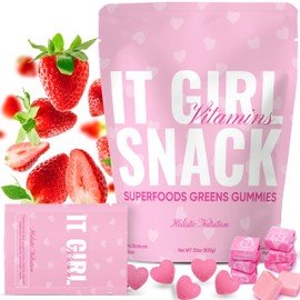 Daily Super Greens Gummies, Superfood Fruit Snacks, Organic Spirulina, Chlorella, Prebiotics for Digestive & Gut Health for Women, 60 Multi-Vitamins, Fruits & Veggies, Healthy Snack for Adults & Kids