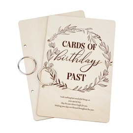 SUPERDANT Cards of Birthdays Past Greeting Card Organizer Planning Book Binder Card Keeper Simple Wreath Card Holder Wooden Loose Leaf Photo Album 2-Rings Cover Keepsake for Birthday Wedding Gifts