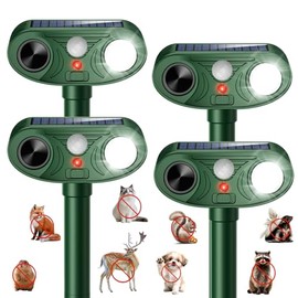 2026 Upgraded Ultrasonic Solar Animal Repellent Outdoor, Deer Repellent Devices Waterproof, Cat Repellent Outdoor with Motion-Activated Deterrent, Repels Squirrel, Deer, Raccoon for Yard (4-Pack)