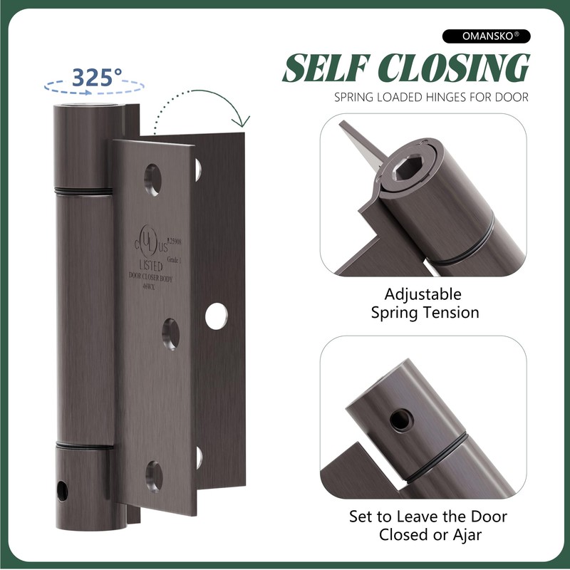 2 Pack Self Closing Door Hinges 3.5 inch Oil Rubbed