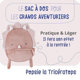 NOUKIE'S - Backpack - Veloudoux - Popsie le Triceratops - Adjustable Straps