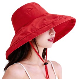 CANFEEL Women's UV Protection Hat, Sun Hat, Wide Brim, Small Face Effect, Chin Strap, Prevents Blowing In The Wind, Fashionable, UV Protection, Women's Hat, Large Size, Foldable, Portable, Spring and Summer (JP, Number Size, 23.6 inches (60.0 cm), Orange Red)
