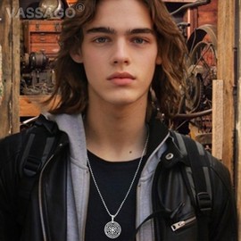 VASSAGO Wheel of Hecate Necklace Triple Moon Goddess Necklace Stainless Steel Hekate Strophalos Pendant Necklace Pagan Wicca Amulet Jewelry for Women Men (silver-bead chain)