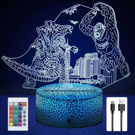 S SUNINESS Godzilla vs King Kong Toys, King of Monsters Color-Changing LED Night Light,3D Illusion Remote Control Smart Touch Decorative for Boys Girls Birthday Holiday Gifts