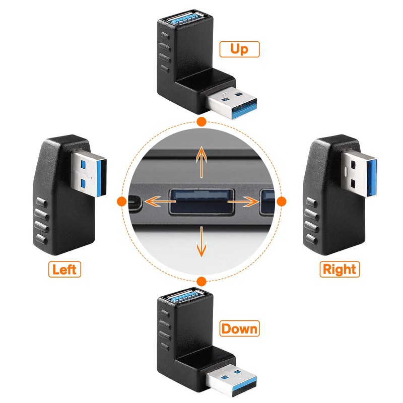 KUOQIY 4 pieces USB 3.0 angle adapter, 90° angle adapter,