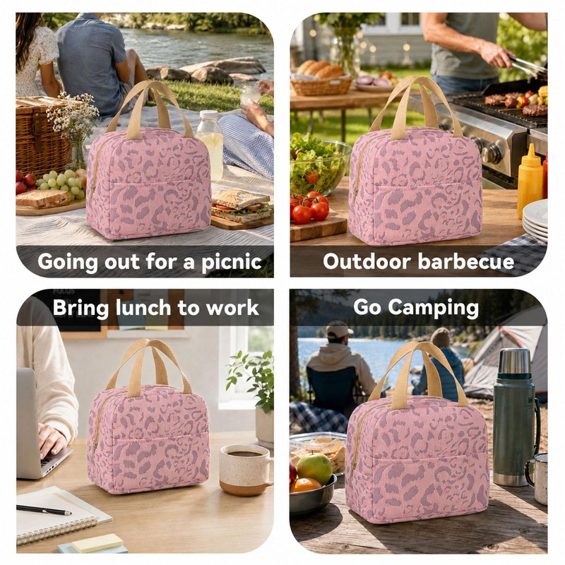 Insulated Lunch Bag with 4 Ice Packs,Cute Leopard Print Thermal