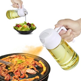 JULEHUI 16oz Oil Sprayer for Cooking - 2 in 1 Spray & Pour Olive Oil Dispenser - 470ml Glass Spray Oil Bottle - Kitchen Gadgets white