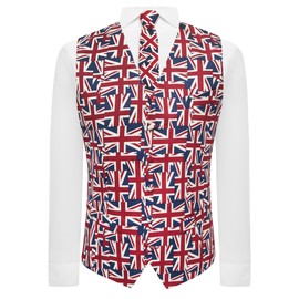 King & Priory Union Jack Flag Waistcoat , Red / White / Blue, Medium 40in Chest