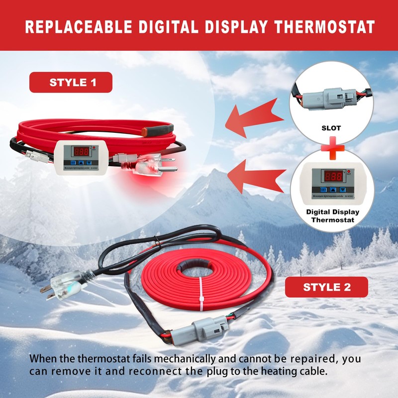 OEBLD Heat Tape for Water Pipes 60FT, Replaceable Smart Thermostat