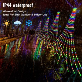 Christmas Decorations Waterfall Lights Outdoor, 23 FT 807 LED Christmas Star String Light wth 8 Modes Plug in, Remote Control Hanging Tree Lights for Holiday Xmas Tree Patio Yard Decor, Multicolor