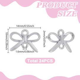 GOMAKERER 24 Pcs Bow Connector Charms, Real Platinum Plated Brass Bowknot Charms Metal Pendants with 2 Holes for DIY Earrings Bracelet Necklaces Jewelry Making