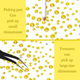 Blinginbox 2100pcs Rhinestone for Nail Art Phone Wallet Clothes Shoes Round Gems Flatback Glass Stones with Tweezers Pen Sharpener SS4-20 Mix 6 Size 1.4-4.8mm Citrine