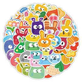60 Pcs Kawaii Bunny Stickers, Funny Cartoon Colorful Bunny Stickers Aesthetic Decals Vinyl Waterproof Stickers for Water Bottle Laptop Luggage Skateboard Guitar Scrapbook Phone for Kids Girl Teens