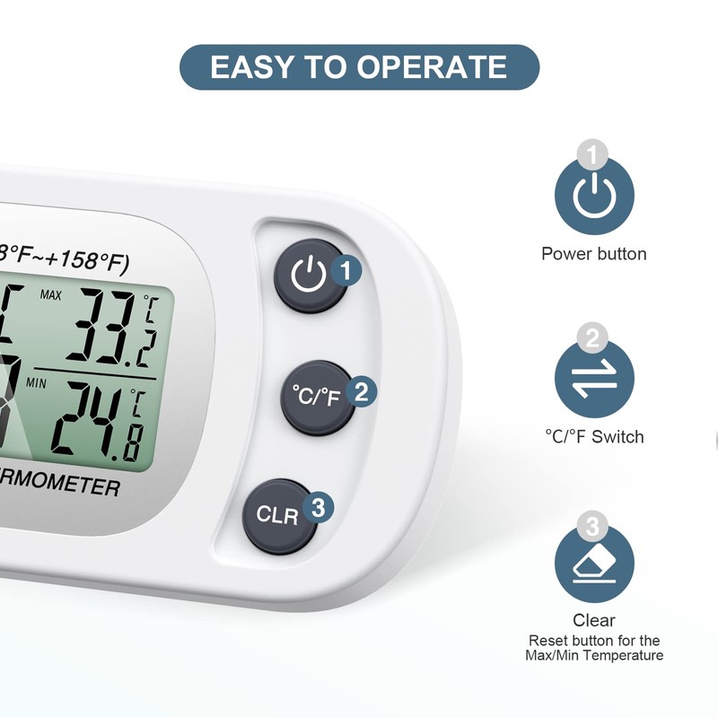 Ankilo Digital Fridge Thermometer, Wireless Indoor Thermometer with Magnetic, Max/Min
