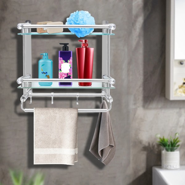 Unbranded Bathroom Shelf Tempered Glass Floating Shelf Wall Mounted Stainless