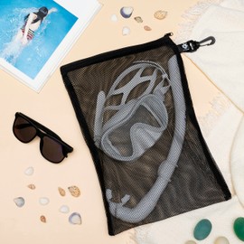 PALTERWEAR Mesh Zipper Bag with Clip - For Camping Outdoor Snorkeling - Set of 4 (Black, 10 x 15 inch)