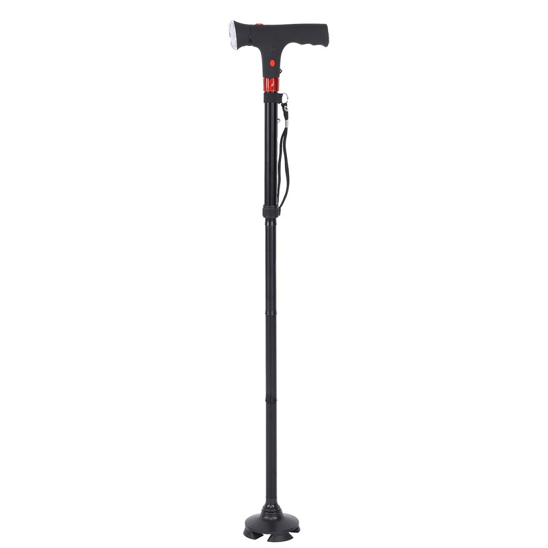 Aluminum Alloy Folding Light Cane Elderly Four‑legged with Lamp Non‑slip