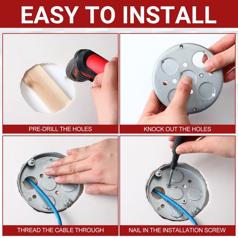 Hicarer 10 Pcs 293 4 Round Shallow Electrical Box with