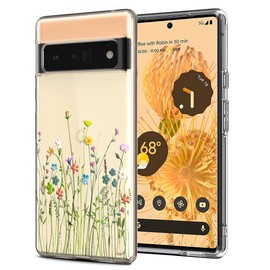 Unov Compatible with Pixel 6 Pro Case Clear with Design Soft TPU Shock Absorption Slim Embossed Pattern Protective Back Cover for Pixel 6 Pro (Flower Bouquet)
